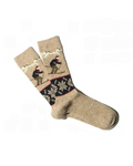 Chaussettes Merci Paris Anonymous ISM en maille jacquard beige avec motif de skieurs et flocons de neige
