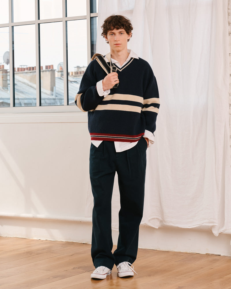 Merci - Pull Adrian - Marine Ecru & Bordeaux