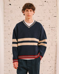 Merci - Pull Adrian - Marine Ecru & Bordeaux