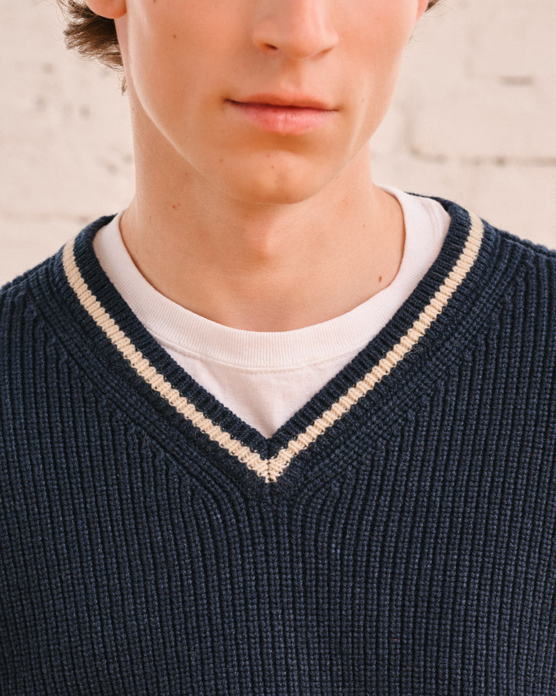 Merci - Pull Adrian - Marine Ecru & Bordeaux