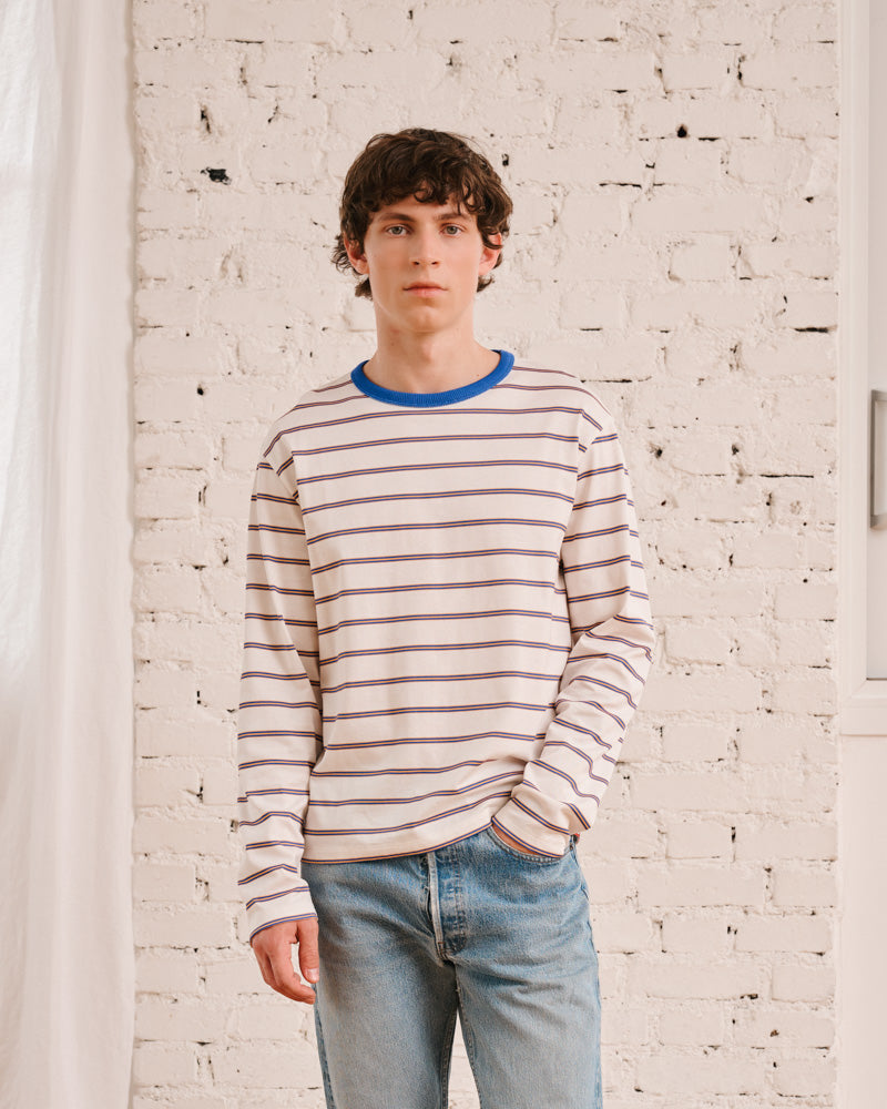 Merci - Julian T-Shirt - Ecru & Blue