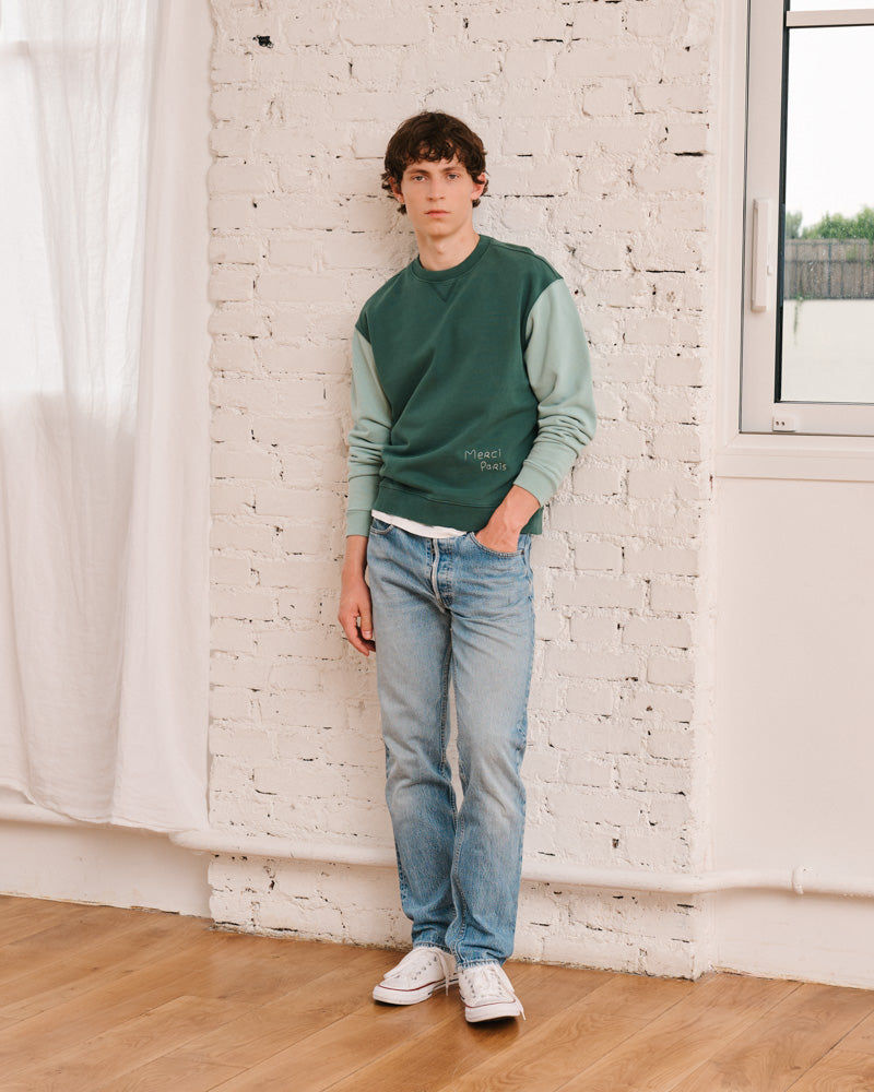 Merci - Dorian Two-tone Sweatshirt - Green and Light Green