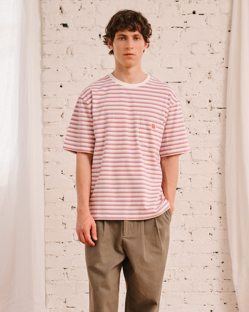 Merci - Vadim Striped T-Shirt - White & Mauve