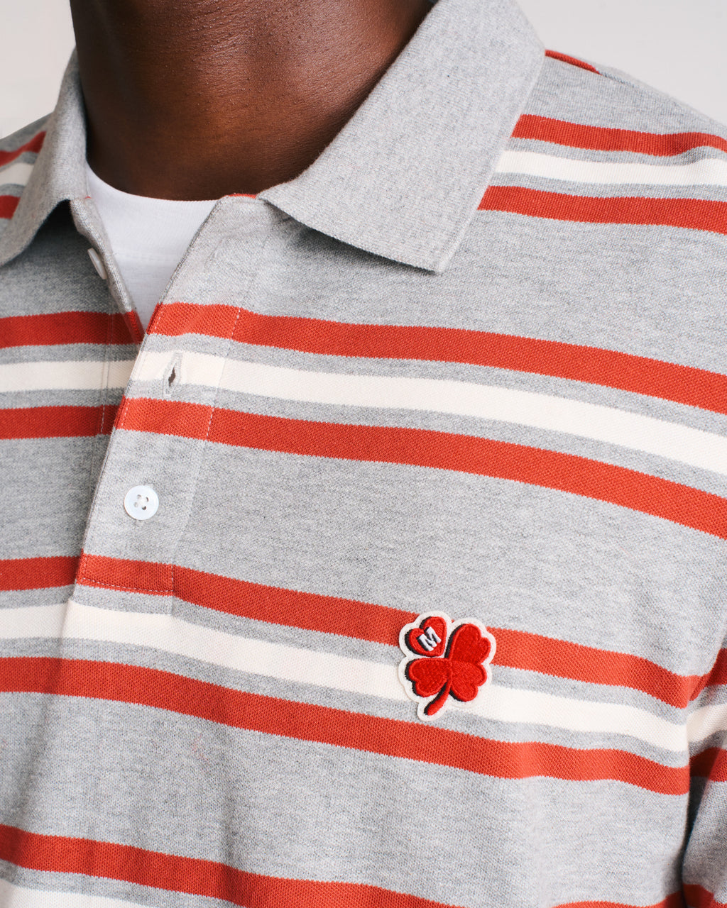 Merci - Bastian Polo Shirt - Gray Red & Ecru