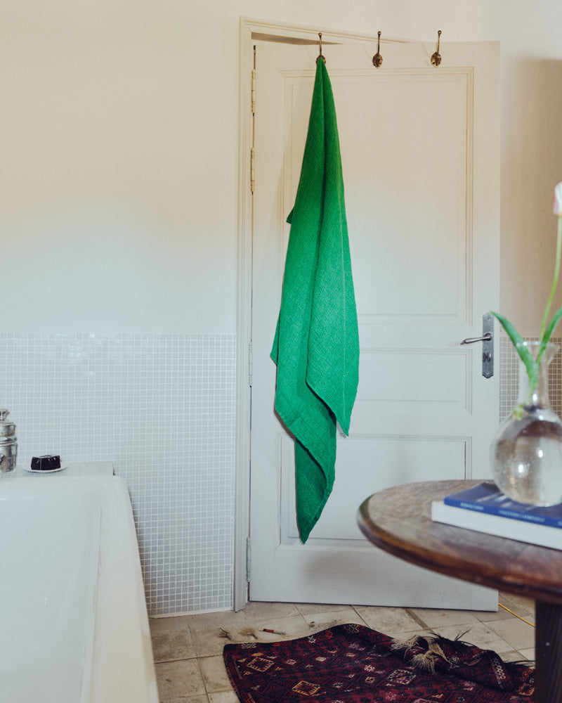 Merci - Serviette De Bain En Lin Waffle - Vert Potager