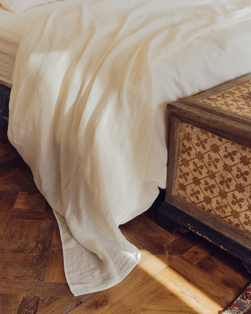 Merci - Washed linen flat sheet - Seashell White