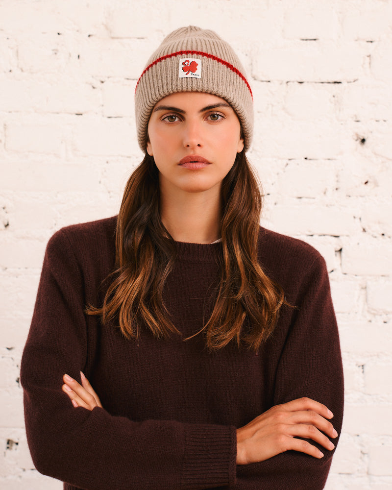 Merci - Two-tone Lucky Beanie - Beige & Red