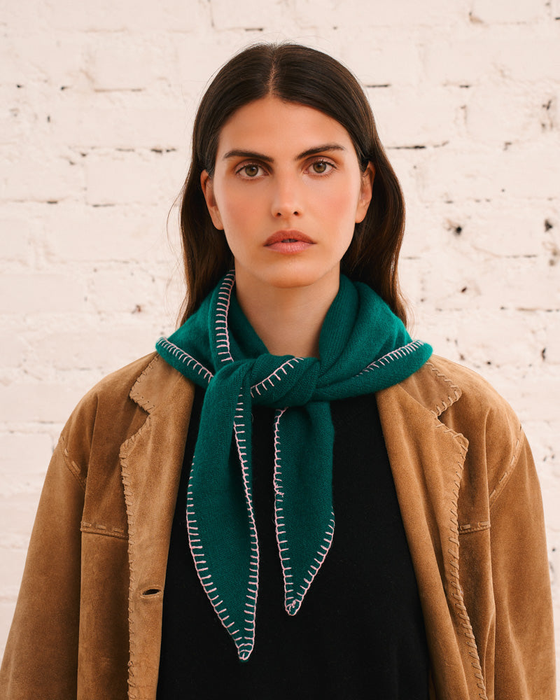 Merci - Bandana En Cachemire Martine Bicolore - Vert & Rose