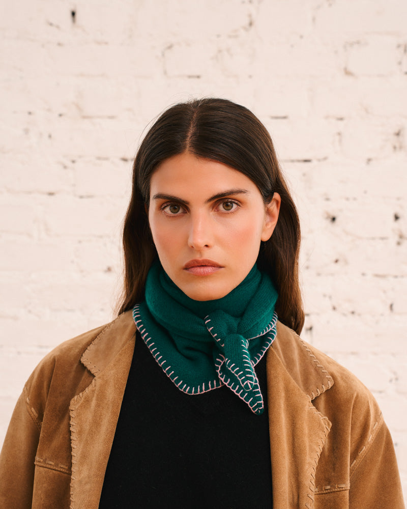 Merci - Bandana En Cachemire Martine Bicolore - Vert & Rose