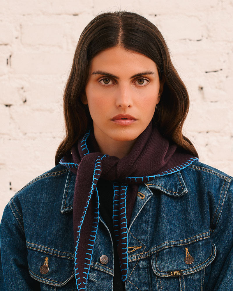 Merci - Martine Bicolored Cashmere Bandana - Eggplant & Blue
