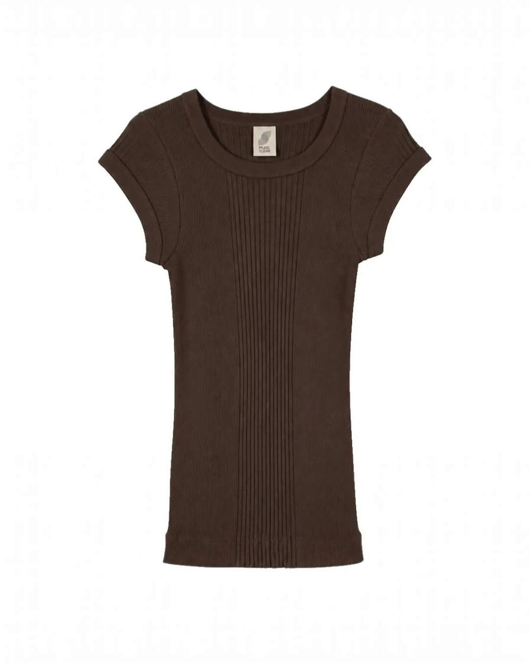T-shirt Merci Paris Pure Sugar Chalain marron en coton maille Richelieu avec col rond et manches courtes