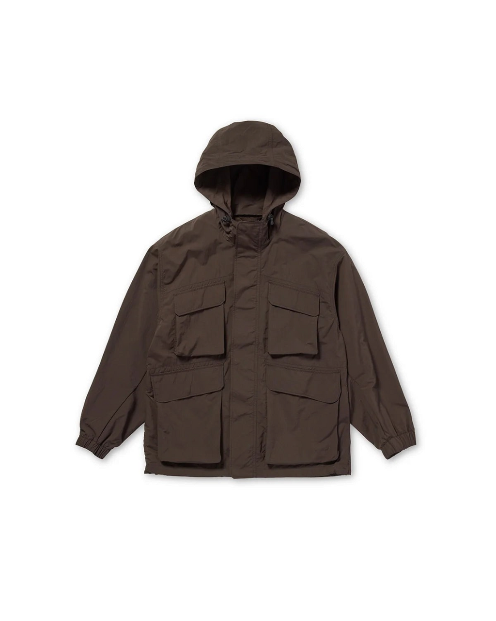 Veste à capuche Merci Paris Snow Peak en nylon recyclé marron foncé avec quatre poches cargo fonctionnelles