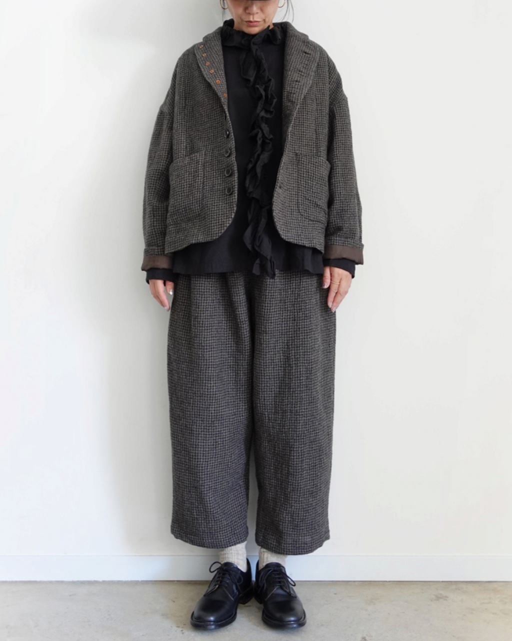Ichi - Wool Gauze Houndstooth Trousers - Mocha