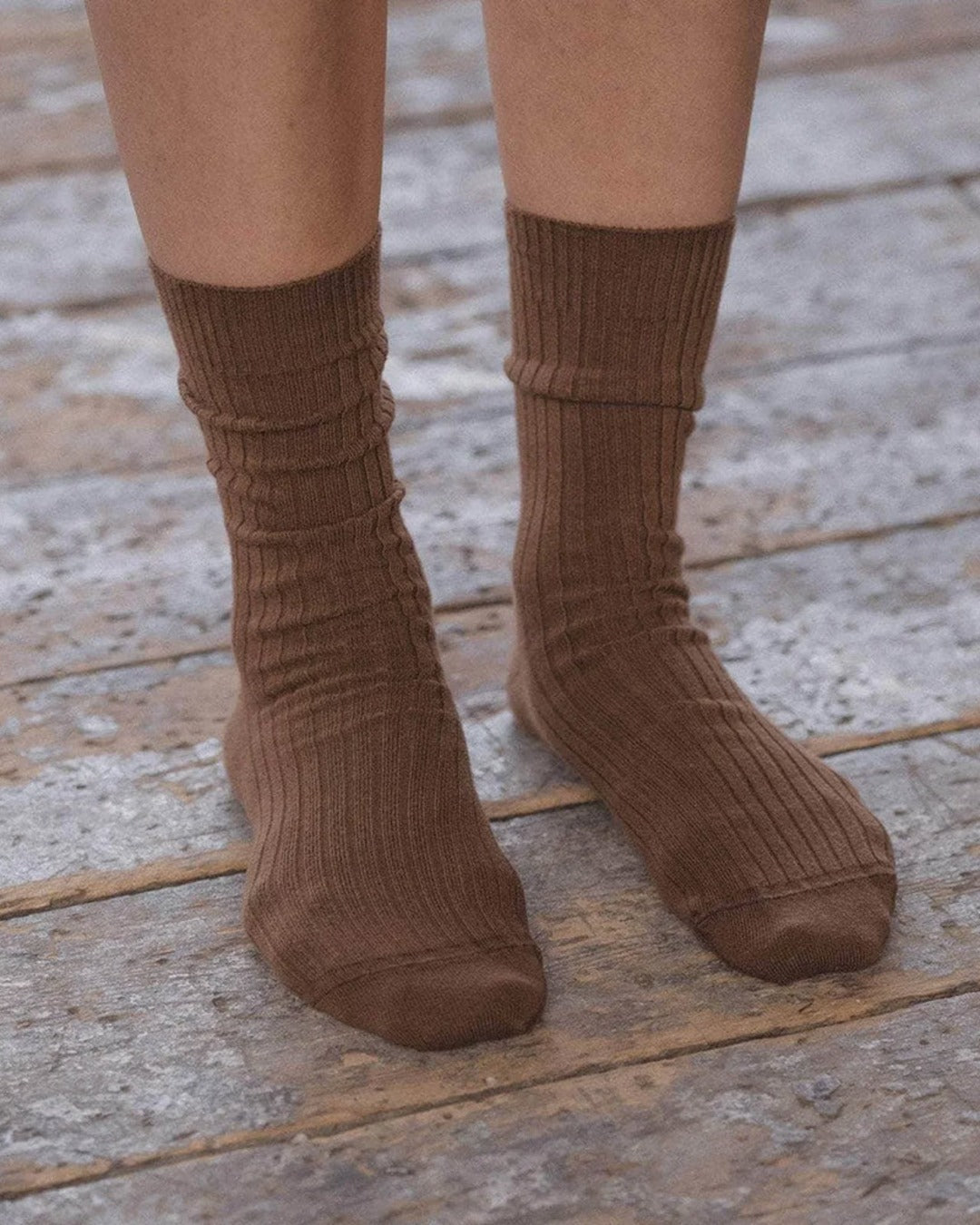 Baserange - Chaussettes Côtelées Rib - Marron