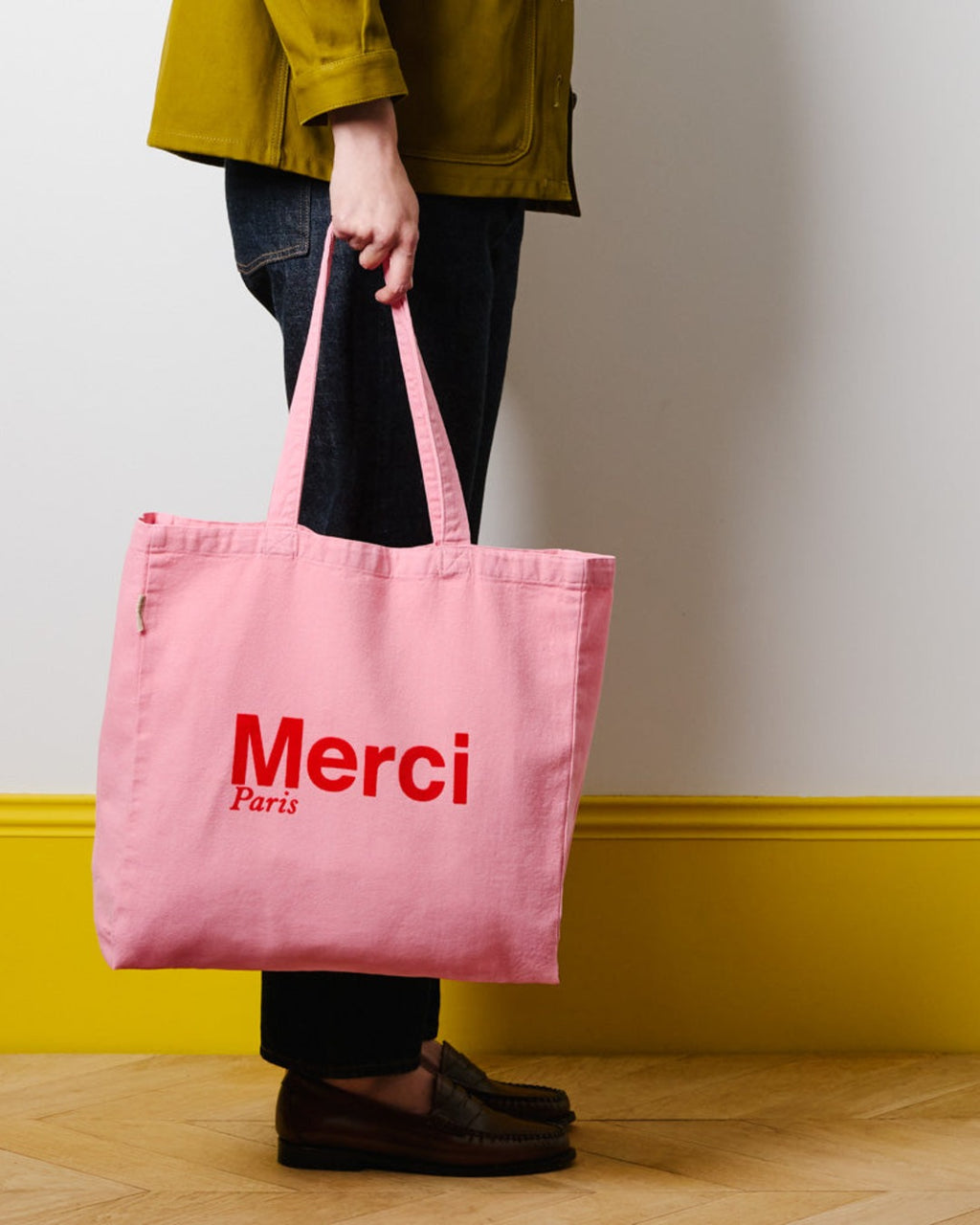 Merci - Tote Bag En Coton - Rose Clair & Rouge