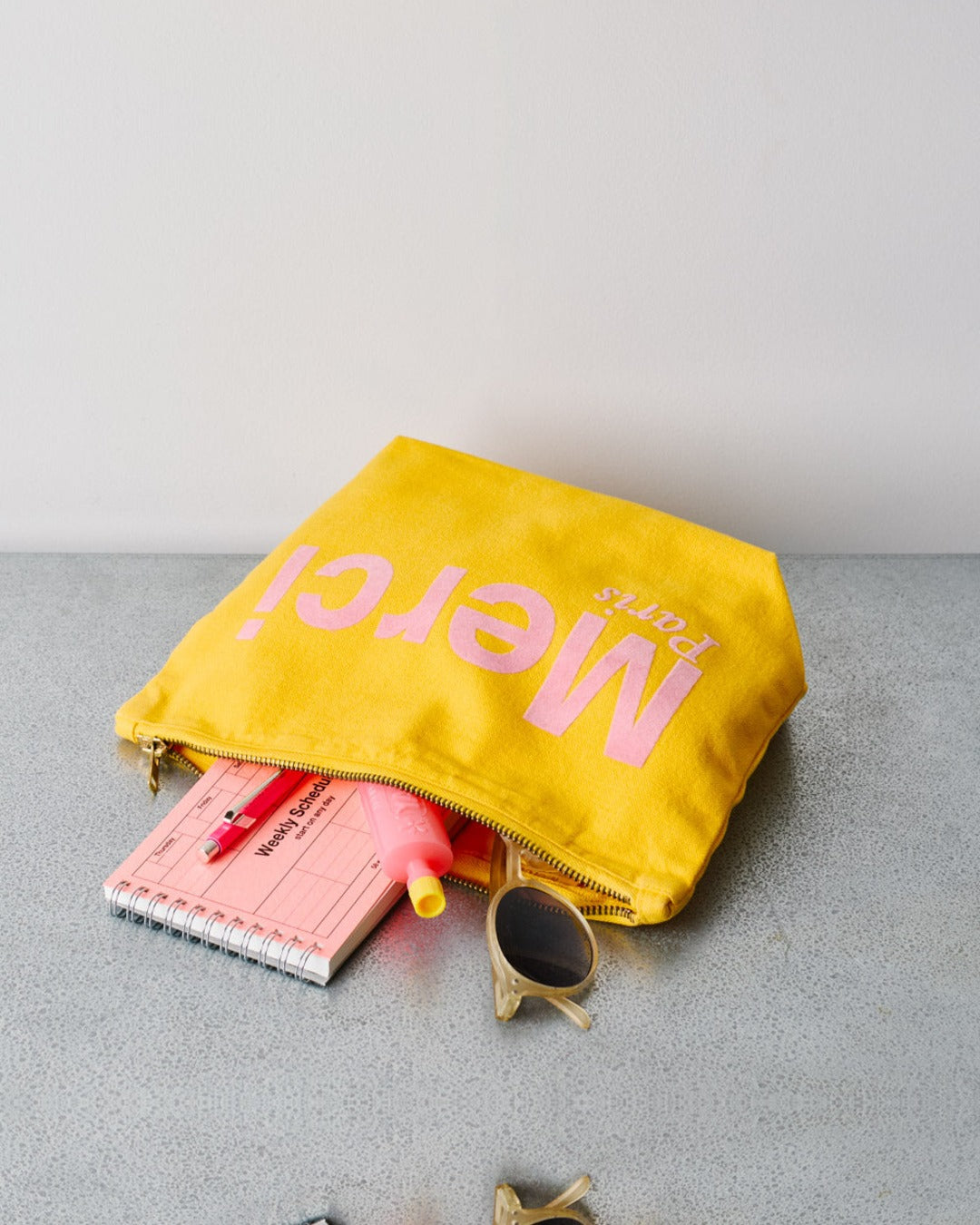 Merci - Cotton pouch - Ochre & Pink