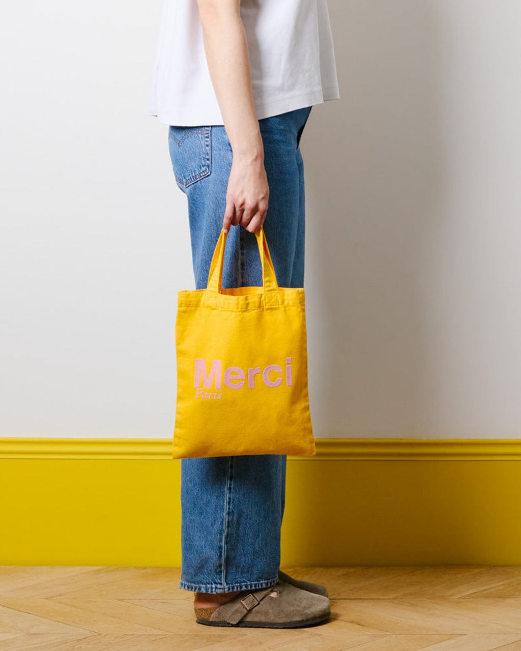 Merci - Cotton Tote Bag - Ochre & Pink