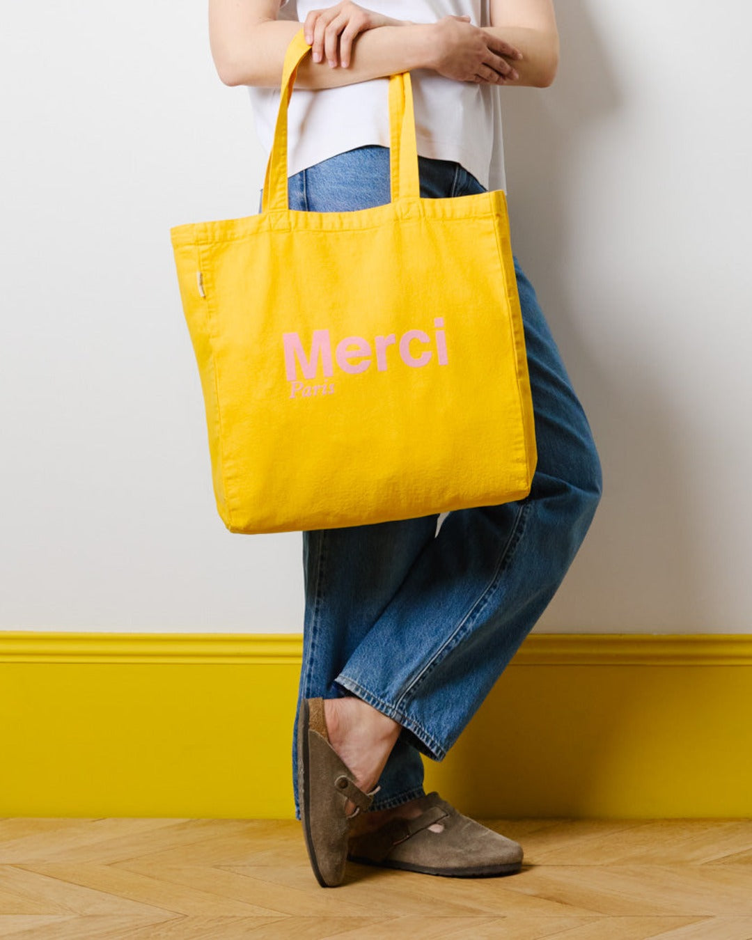 Merci - Cotton Tote Bag - Ochre & Pink