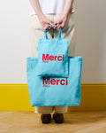 Merci - Tote Bag En Coton - Bleu Clair & Rouge
