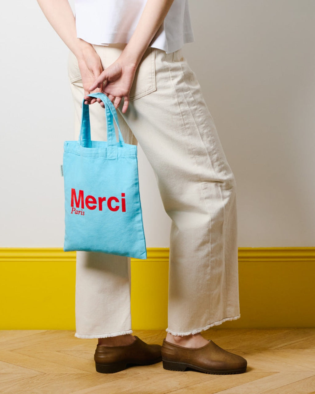Merci - Tote Bag En Coton - Bleu Clair & Rouge