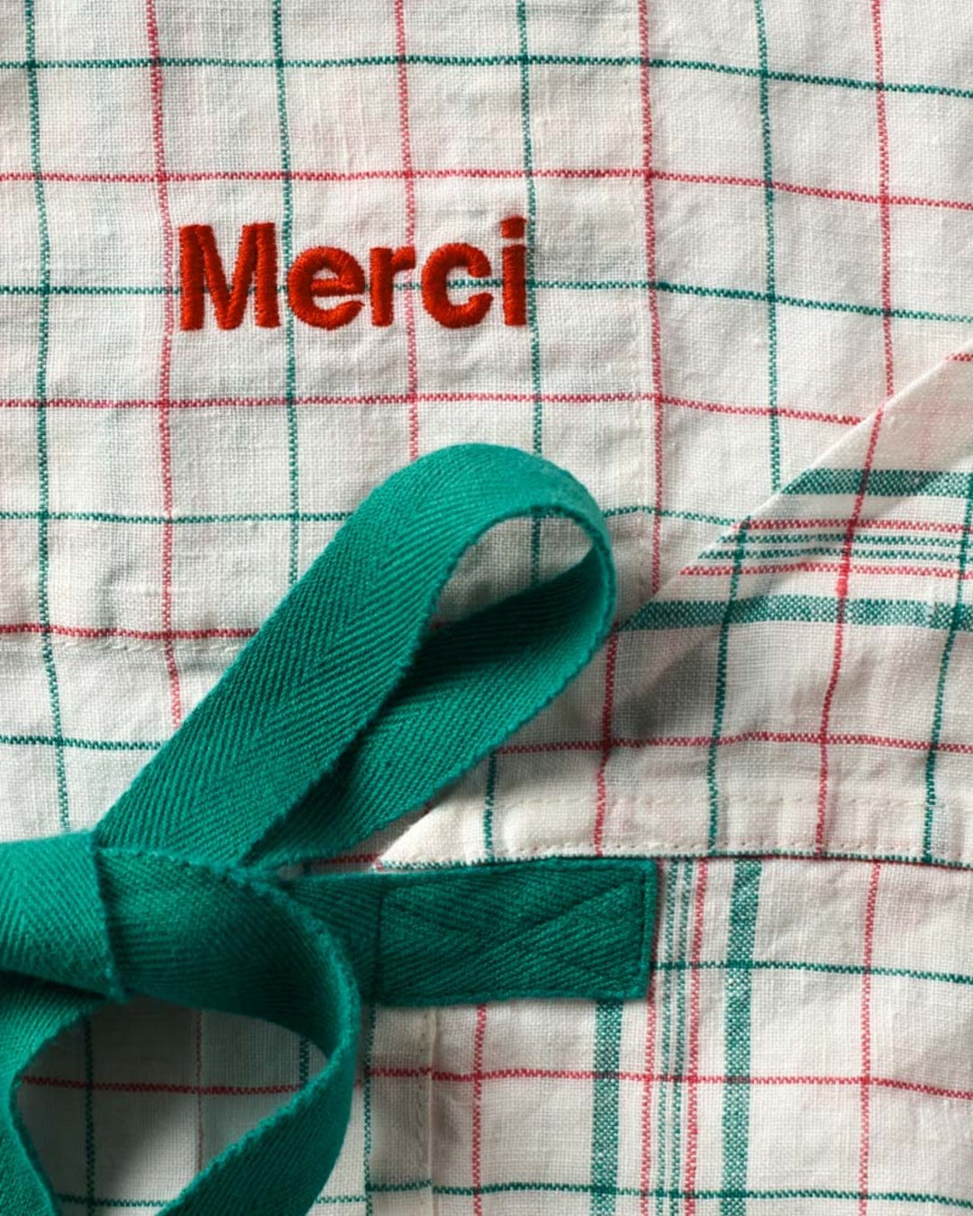 Merci - Washed linen apron Office - Pink & Green