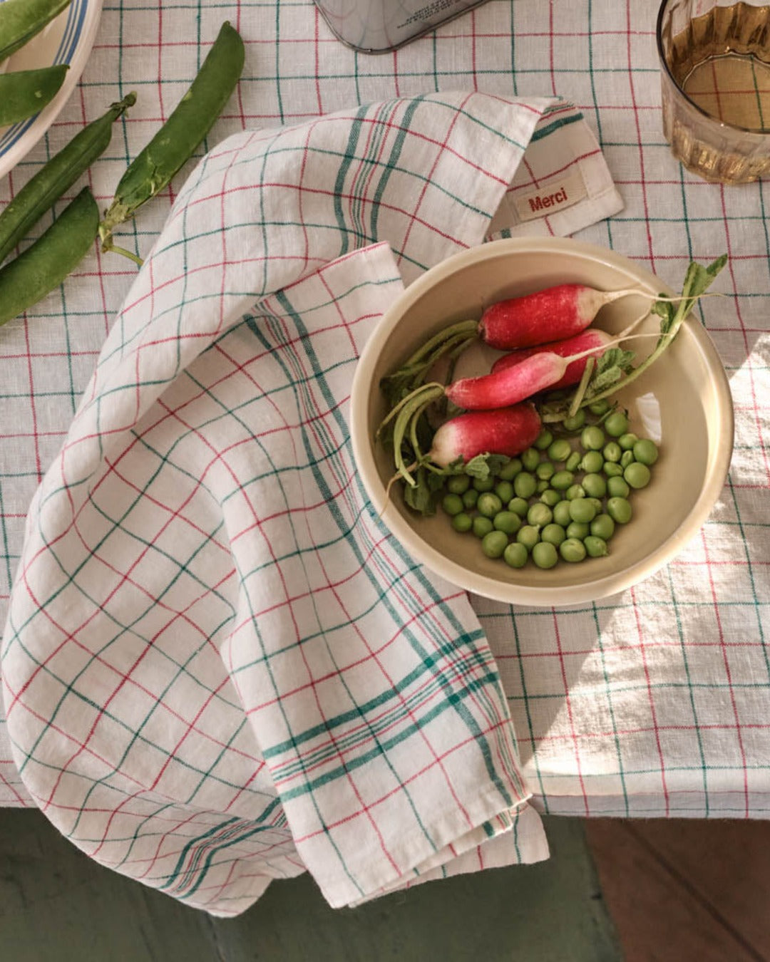 Merci - Serviette De Table En Lin Lavé Office - Rose & Vert