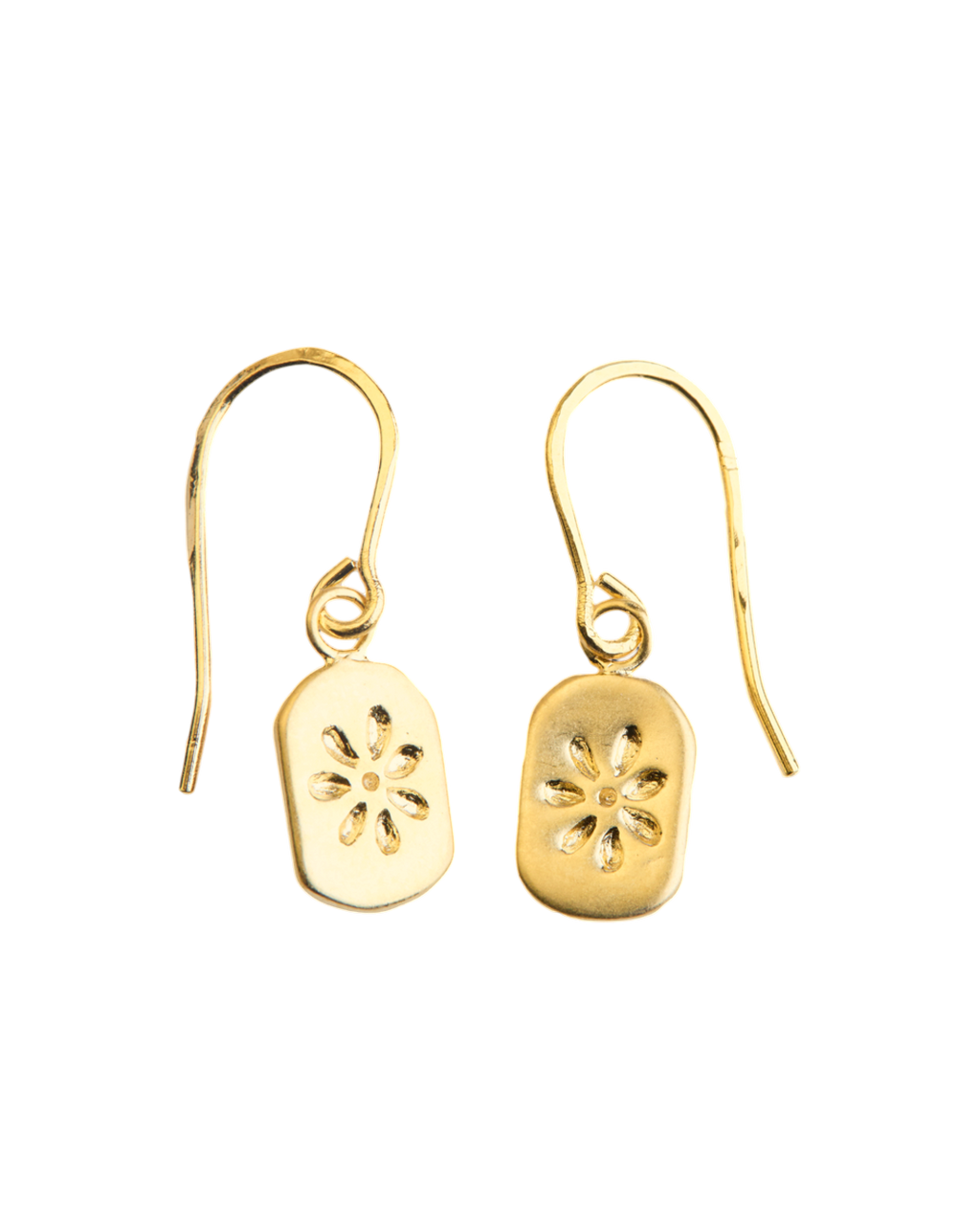 Boucles d'oreilles dormeuses Merci Paris Emma en laiton plaqué or jaune 16 carats avec motif floral gravé