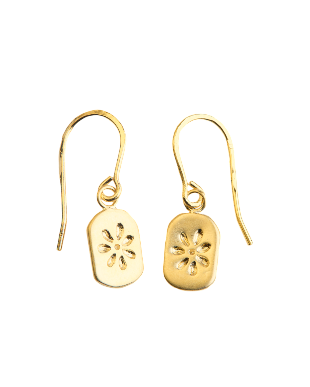 Boucles d'oreilles dormeuses Merci Paris Emma en laiton plaqué or jaune 16 carats avec motif floral gravé