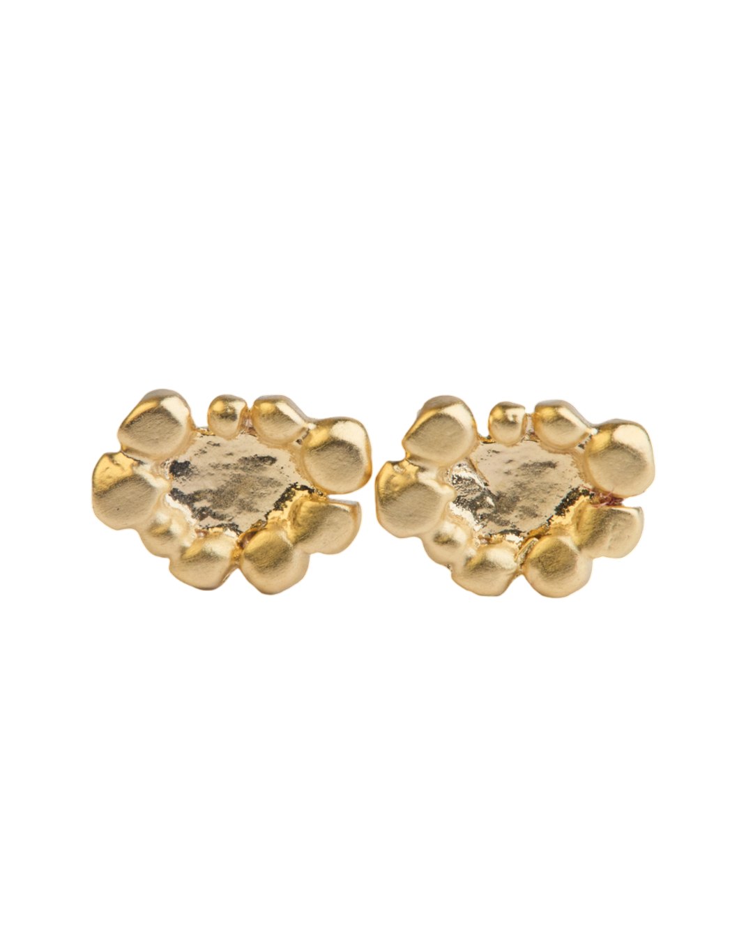 Puces d'oreilles Merci Paris Amélie en laiton plaqué or jaune 16 carats avec un design organique texturé.