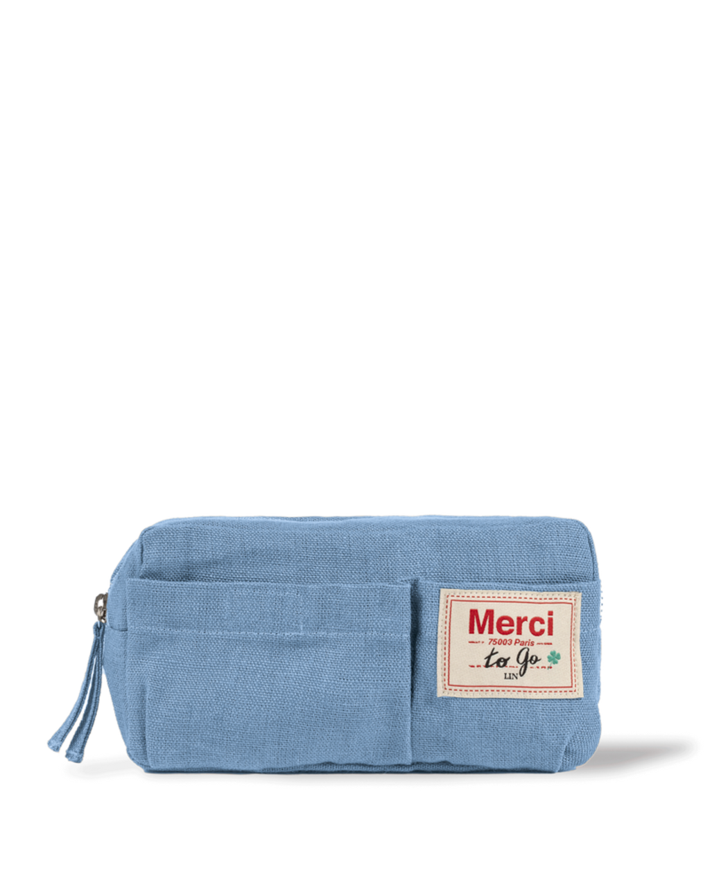 Merci - Trousse En Lin Lavé - Bleu Primaire