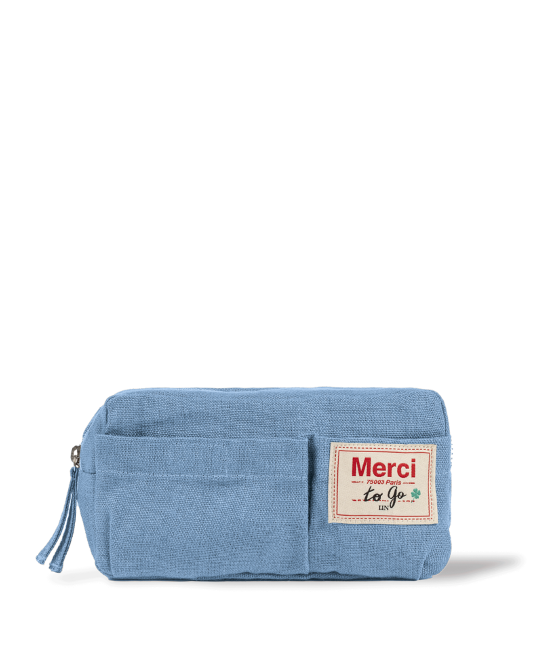 Merci - Trousse En Lin Lavé - Bleu Primaire