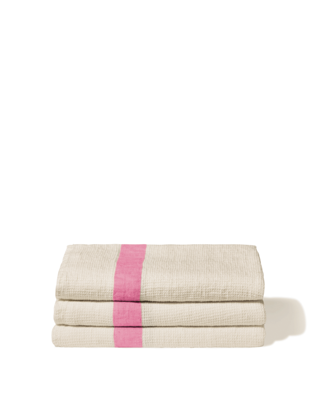 Merci - Serviette De Bain En Lin Nid D'Abeille - Bande Rose Garance