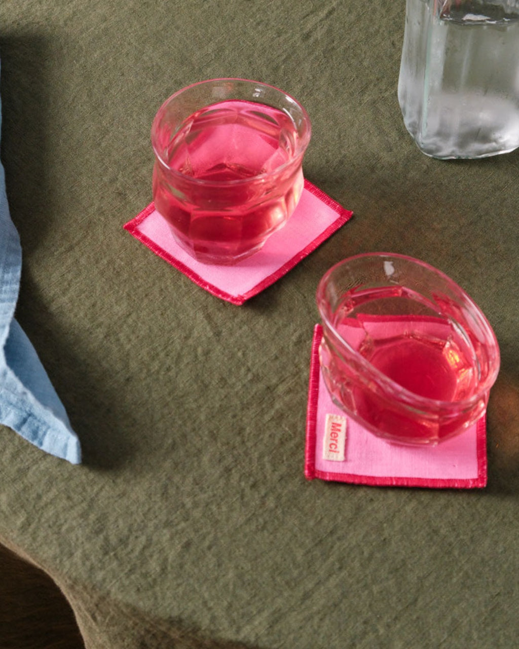 Merci - Set of 6 washed linen coasters - Garance Pink