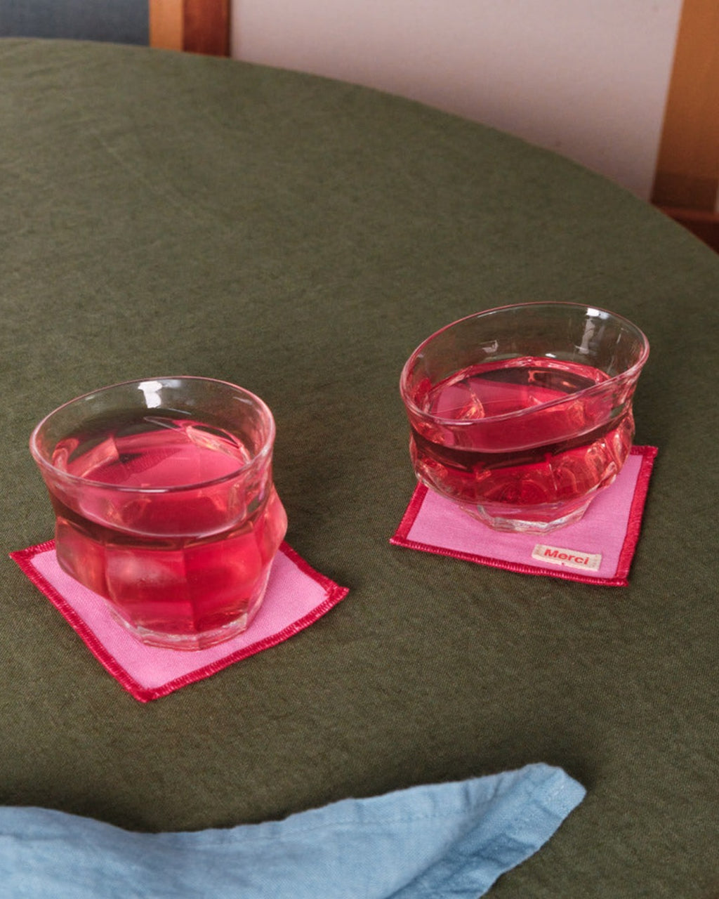 Merci - Set of 6 washed linen coasters - Garance Pink