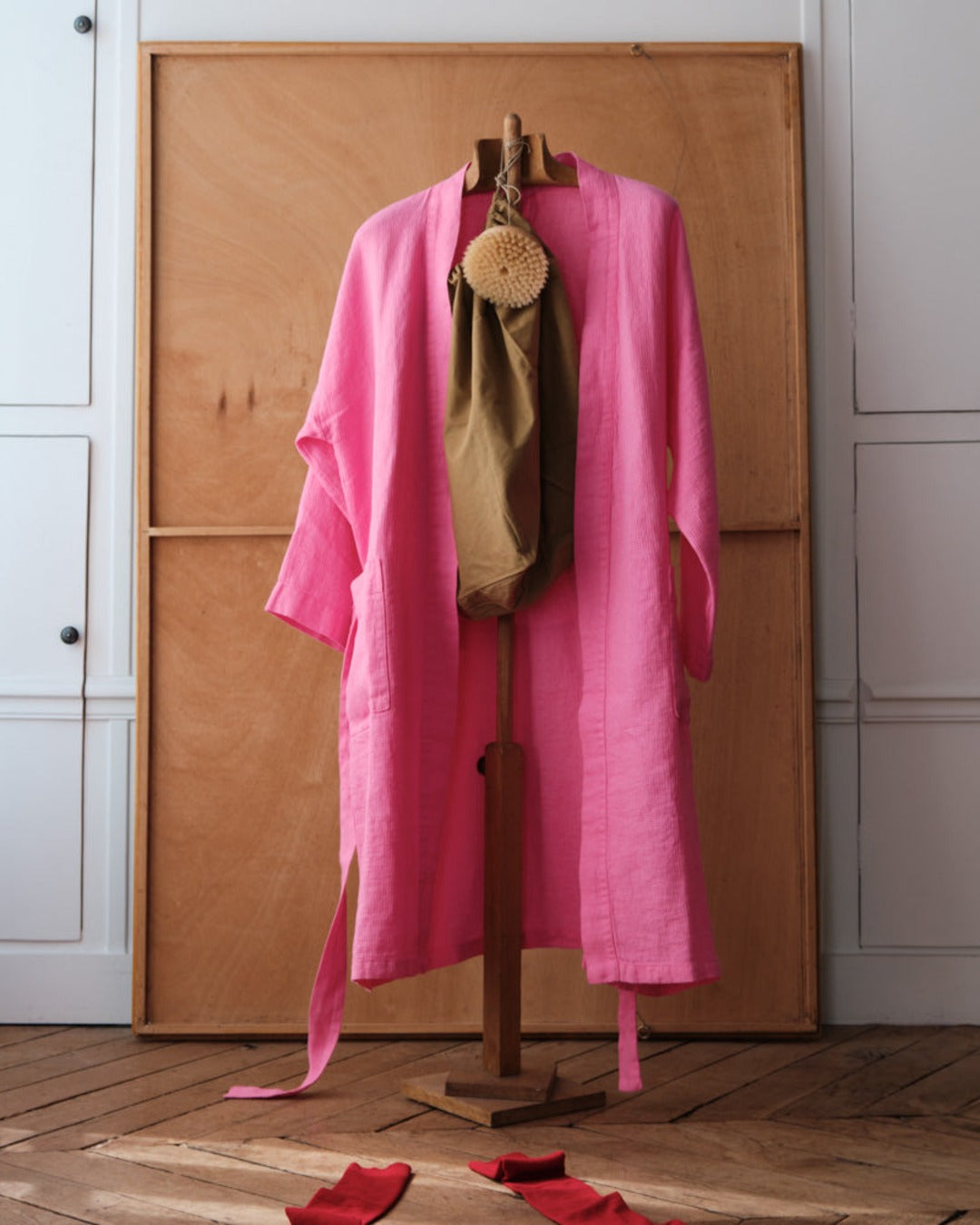 Merci - Linen bathrobe - Honeycomb - Garance Pink