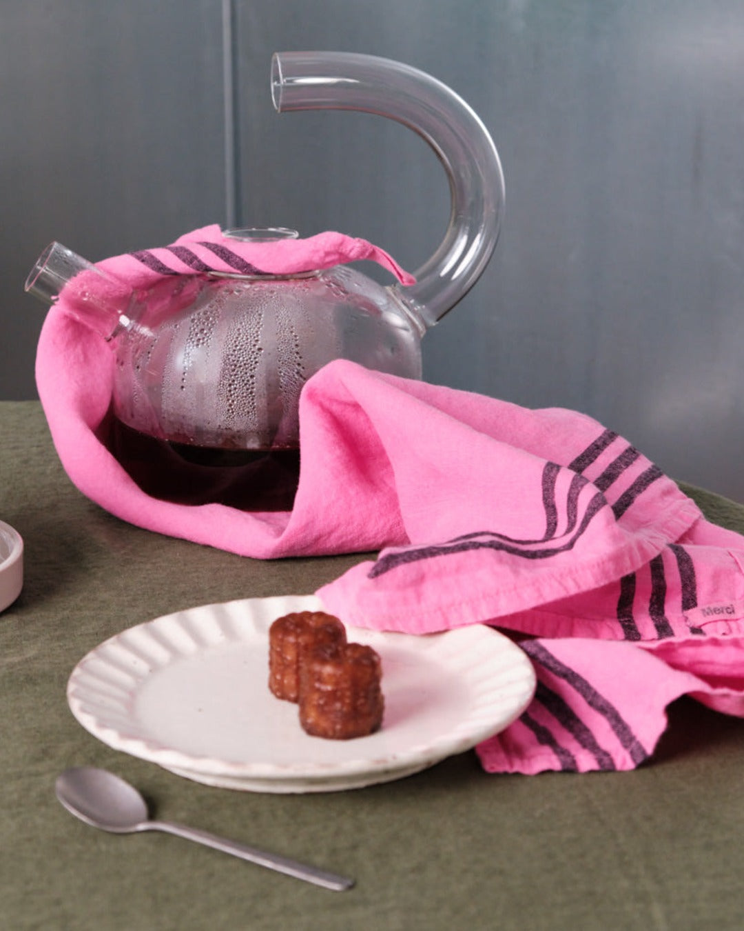 Merci - Washed linen tea towel - Garance Pink