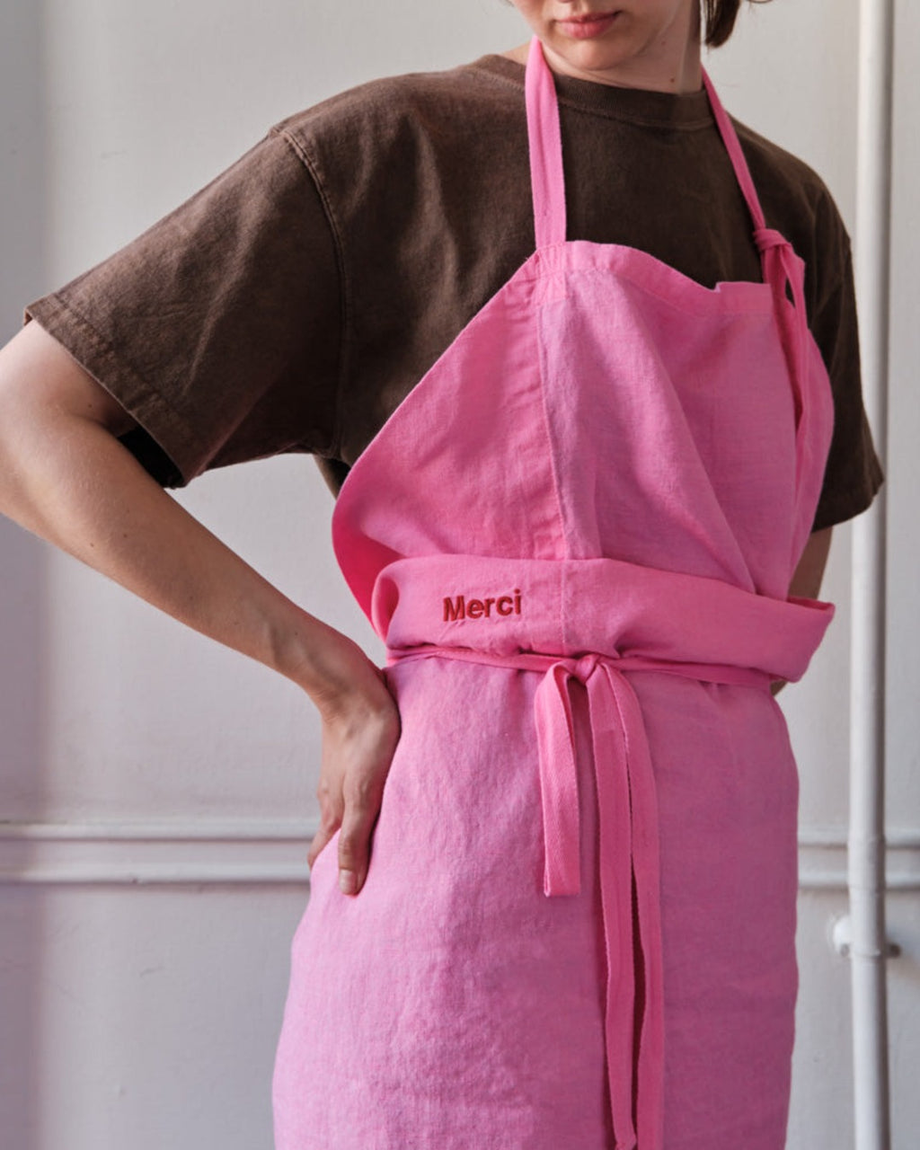 Merci - Tablier En Lin Lavé - Rose Garance