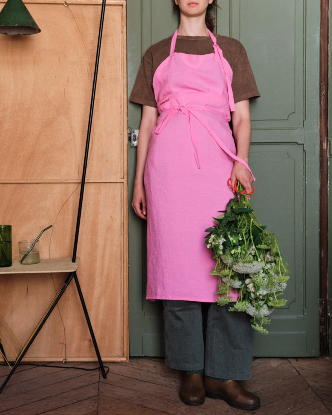 Merci - Tablier En Lin Lavé - Rose Garance