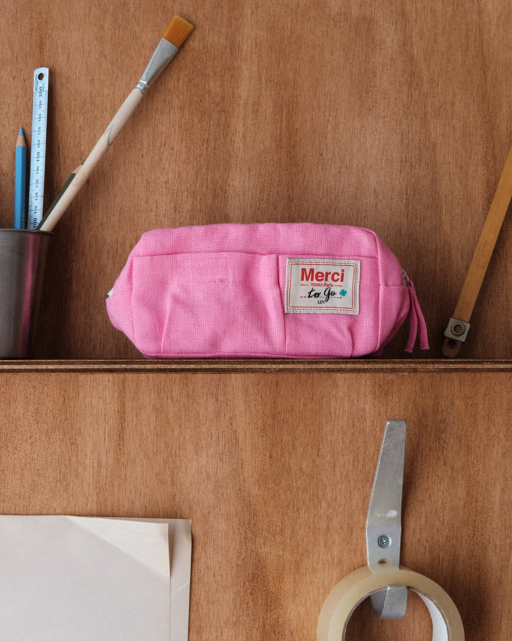 Merci - Washed linen pencil case - Garance Pink