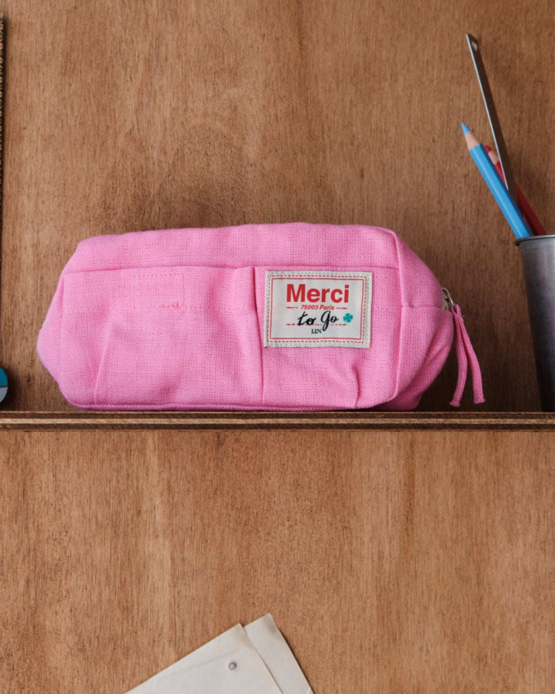 Merci - Trousse En Lin Lavé - Rose Garance
