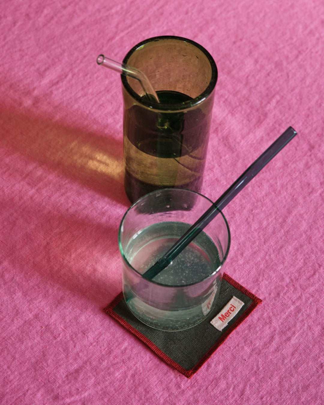 Merci - Ensemble De 6 Dessous De Verre En Lin Lavé - Vert Oxyde