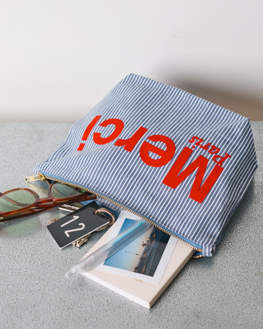 Merci - Hickory cotton pouch - Blue Striped