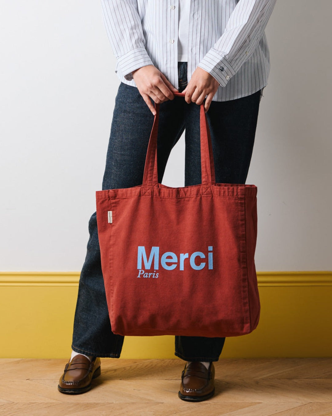 Merci - Cotton Tote Bag - Wine & Blue
