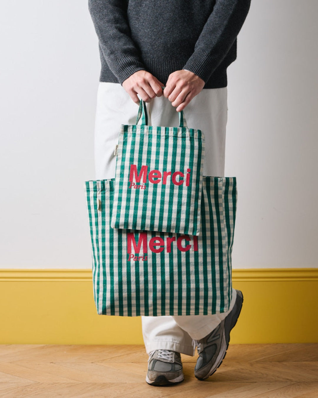 Merci - Cotton Tote Bag - Green, Cream & Pink