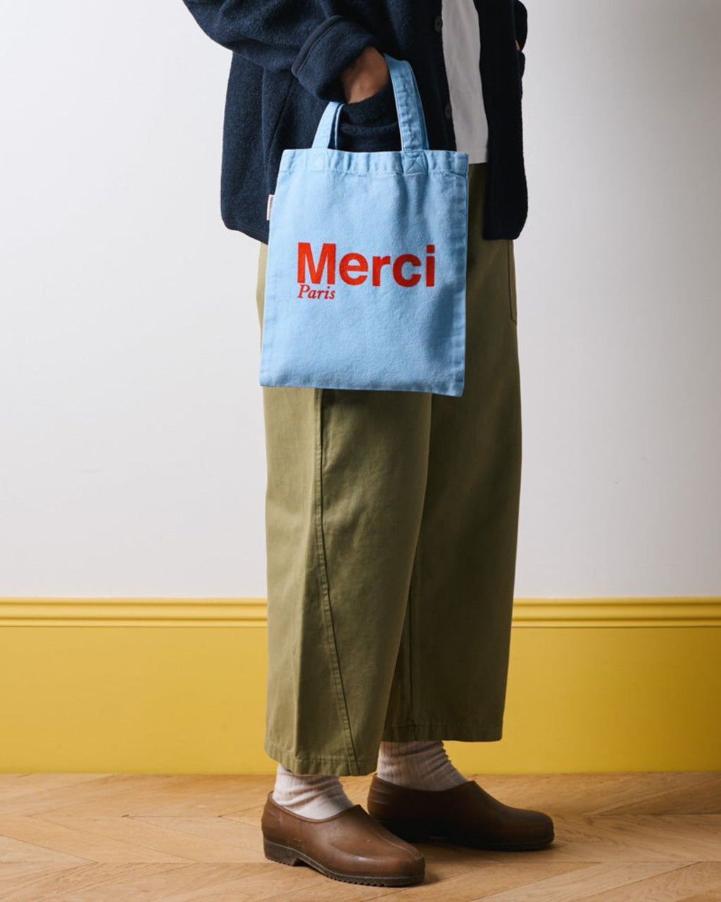Merci - Cotton Tote Bag - Baby Blue & Red