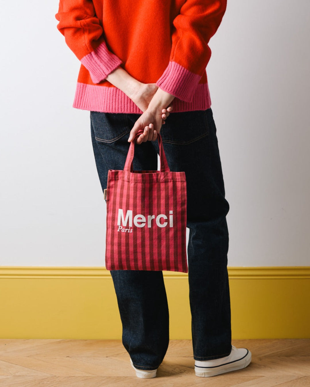 Merci - Cotton Tote Bag - Pink, Burgundy & Cream