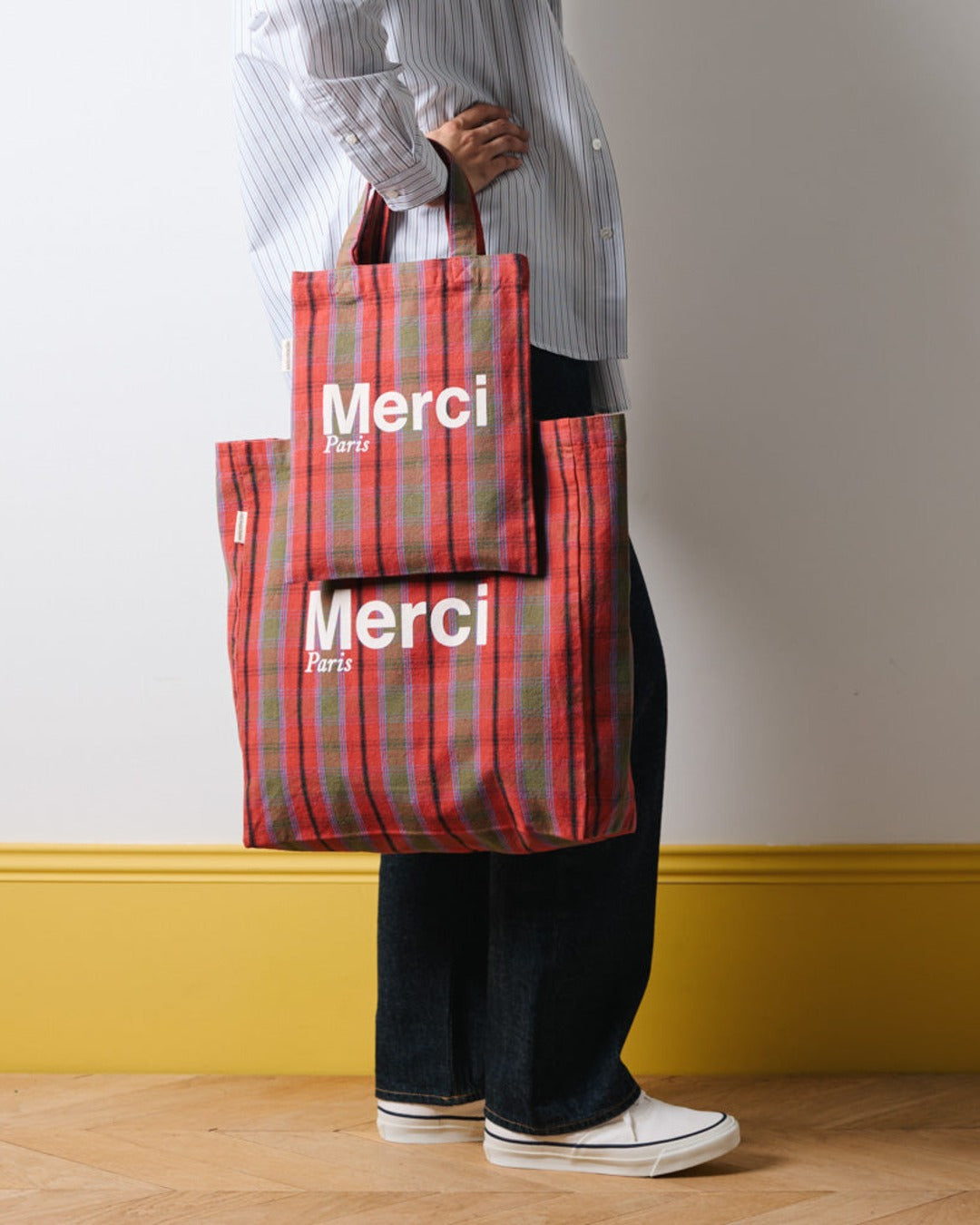 Merci - Cotton Tote Bag - Pink, Green & Cream