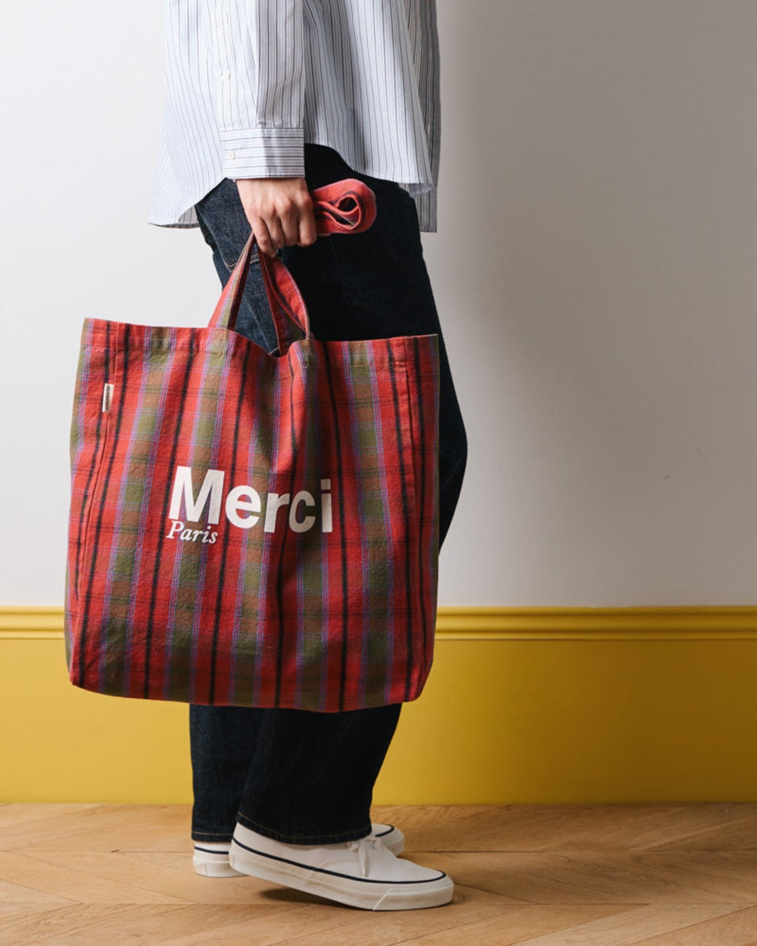 Merci - Cotton Tote Bag - Pink, Green & Cream