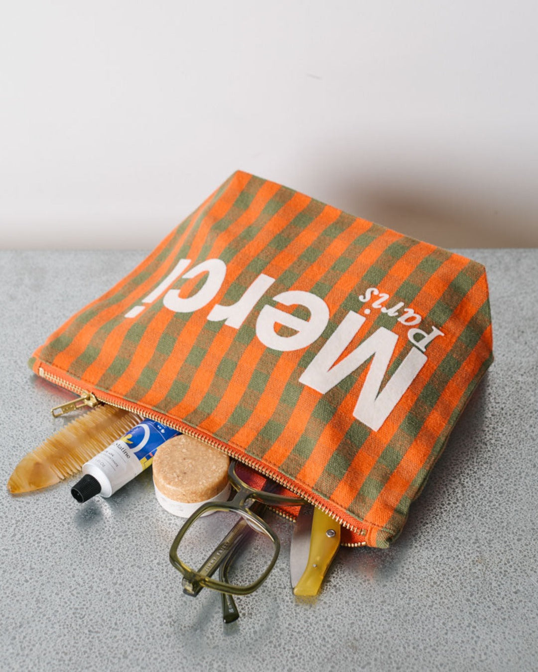 Merci - Cotton pouch - Orange, Green & Cream