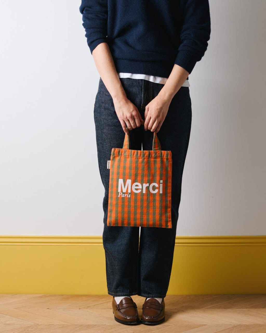 Merci - Tote Bag En Coton - Orange, Vert & Crème